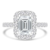 2 3/5 CTW Emerald Diamond Cathedral Emerald Halo Engagement Ring in 14K White Gold with Accents (MD220108)