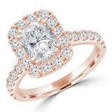 1 4/5 CTW Cushion Diamond Cathedral Emerald Halo Engagement Ring in 14K Rose Gold with Accents (MD220110)