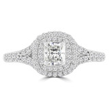 2/3 CTW Radiant Diamond Cathedral Split-Shank Double Cushion Halo Engagement Ring in 14K White Gold (MD220142)