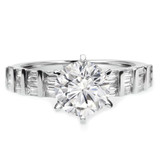 1 2/5 CTW Round Diamond 6-Prong Solitaire with Accents Engagement Ring in 14K White Gold with Baguette Accents (MD220143)
