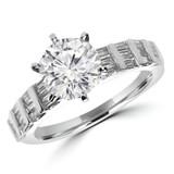 1 2/5 CTW Round Diamond 6-Prong Solitaire with Accents Engagement Ring in 14K White Gold with Baguette Accents (MD220143)