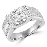 1 1/7 CTW Round Diamond Split-Shank Solitaire with Accents Engagement Ring in 14K White Gold (MD220146)