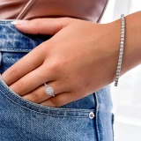 3/5 CTW Radiant Diamond High Set Cathedral Split-Shank Double Cushion Halo Engagement Ring in 14K White Gold with Accents (MD220151)