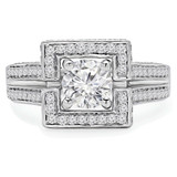 2 1/8 CTW Princess Diamond Split Shank Rollover Princess Halo Engagement Ring in 14K White Gold with Accents (MD220157)