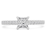 1 CTW Princess Diamond Shared Prong Cathedral Solitaire with Accents Engagement Ring in 14K White Gold (MD220174)