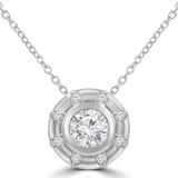 1/2 CTW Round Diamond Bezel Set Sun Halo Pendant Necklace in 14K White Gold (MD220183)