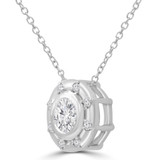 1/2 CTW Round Diamond Bezel Set Sun Halo Pendant Necklace in 14K White Gold (MD220184)
