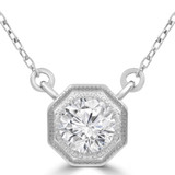 2/5 CT Round Diamond Hexagon Vintage Bezel Set Necklace in 14K White Gold (MD220188)
