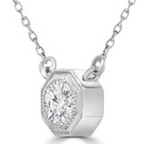2/5 CT Round Diamond Hexagon Vintage Bezel Set Necklace in 14K White Gold (MD220188)