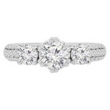 3 3/5 CTW Round Diamond Double 6-Prong Pave Three-Stone Engagement Ring in 14K White Gold (MD220189)