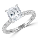 1 2/3 CTW Cushion Diamond Solitaire with Accents Engagement Ring in 14K White Gold (MD220200)
