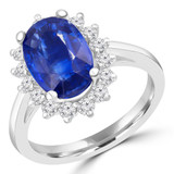4 1/20 CTW Oval Blue Kyanite & Round Diamond Oval Floral Halo Engagement Ring in 14K White Gold (MD220205)
