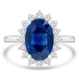 4 1/20 CTW Oval Blue Kyanite & Round Diamond Oval Floral Halo Engagement Ring in 14K White Gold (MD220205)