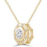 1/2 CTW Round Diamond Bezel Set Sun Halo Pendant Necklace in 14K Yellow Gold (MD220207)
