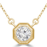 2/5 CT Round Diamond Hexagon Vintage Bezel Set Necklace in 14K Yellow Gold (MD220208)