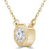 1/2 CT Round Diamond Hexagon Vintage Bezel Set Necklace in 14K Yellow Gold (MD220209)