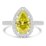 2 2/3 CTW Pear Vivid Yellow Diamond Pear Halo Engagement Ring in 14K White Gold with Claw Prongs (MD220224)