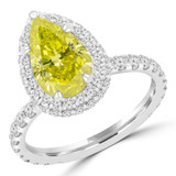 2 2/3 CTW Pear Vivid Yellow Diamond Pear Halo Engagement Ring in 14K White Gold with Claw Prongs (MD220224)