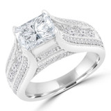 2 1/4 CTW Cushion Diamond Solitaire with Accents Engagement Ring in 14K White Gold (MD220229)