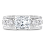 2 1/4 CTW Cushion Diamond Solitaire with Accents Engagement Ring in 14K White Gold (MD220229)