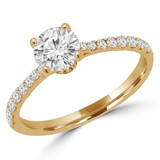 4/5 CTW Round Diamond Hidden Halo Solitaire with Accents Engagement Ring in 14K Yellow Gold (MD220245)
