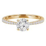 4/5 CTW Round Diamond Hidden Halo Solitaire with Accents Engagement Ring in 14K Yellow Gold (MD220245)
