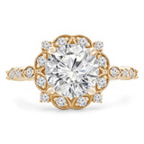 7/8 CTW Round Diamond Vintage Floral Halo Engagement Ring in 14K Yellow Gold (MD220251)