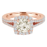 1 1/2 CTW Round Champagne Diamond Split-Shank Halo Engagement Ring in 14K Rose Gold (MD220254)