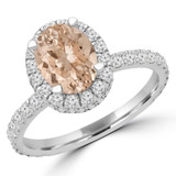 1 4/5 CTW Oval Champagne Morganite & Round Diamond Oval Halo Engagement Ring in 14K White Gold (MD220255)