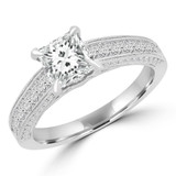 2 1/10 CTW Princess Diamond Vintage Cathedral Solitaire with Accents Engagement Ring in 18K White Gold With Channel Set Accents (MD220289)