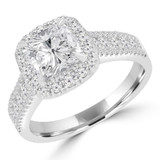 2 1/2 CTW Cushion Diamond Cathedral Three-row Cushion Halo Engagement Ring in 18K White Gold (MD220291)