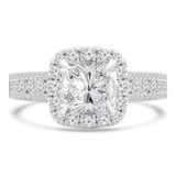 2 1/2 CTW Cushion Diamond Cathedral Three-row Cushion Halo Engagement Ring in 18K White Gold (MD220291)