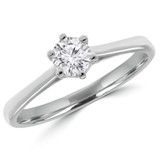 1/2 CT Round Diamond 6-Prong Catheral Tapered Solitaire Engagement Ring in 14K White Gold (MD220303)