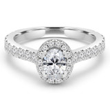 1 1/7 CTW Oval Diamond Double Claw Prongs Cathedral Oval Halo Engagement Ring in 14K White Gold (MD220327)