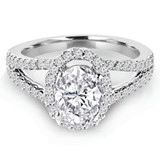 1 1/2 CTW Oval Diamond Split-Shank Oval Halo Engagement Ring in 14K White Gold with Accents (MD220333)