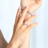 2/3 CTW Round Diamond Two-row Split-Shank Cushion Halo Engagement Ring in 14K White Gold with Accents (MD220336)