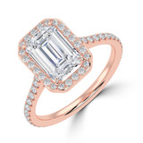 1 2/5 CTW Emerald Diamond Cathedral Cushion Halo Engagement Ring in 14K Rose Gold with Accents (MD220337)