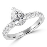 1 1/2 CTW Pear Diamond Pear Halo Engagement Ring in 18K White Gold with Accents (MD220338)