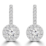 1 3/5 CTW Round Diamond Halo Drop/Dangle Earrings in 18K White Gold (MD220349)