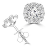 1 3/8 CTW Round Diamond Cushion Halo Stud Earrings in 18K White Gold (MD220354)