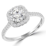 1 1/8 CTW Round Diamond Cathedral Double Prong Cushion Halo Engagement Ring in 14K White Gold (MD220367)