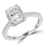1 1/2 CTW Cushion Diamond Claw Prongs Radiant Halo Engagement Ring in 14K White Gold (MD220375)