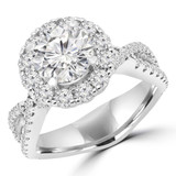 2 1/10 CTW Round Diamond Two-Row Twisted Split-Shank Cathedral Halo Engagement Ring in 14K White Gold with Hidden Accents (MD220383)