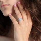 2 1/10 CTW Round Diamond Two-Row Twisted Split-Shank Cathedral Halo Engagement Ring in 14K White Gold with Hidden Accents (MD220383)