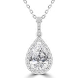 1 1/3 CTW Pear Diamond 3-Prong Pear Halo Pendant Necklace in 18K White Gold (MD220409)