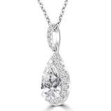 1 1/3 CTW Pear Diamond 3-Prong Pear Halo Pendant Necklace in 18K White Gold (MD220409)