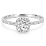 1/2 CTW Round Diamond Cushion Halo Engagement Ring in 14K White Gold with Accents (MD220439)