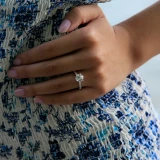 1 1/20 CTW Round Diamond 6-Prong Hidden Halo Solitaire with Accents Engagement Ring in 14K White Gold (MD220449)