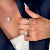 1 1/20 CTW Round Diamond 6-Prong Hidden Halo Solitaire with Accents Engagement Ring in 14K White Gold (MD220449)