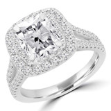 2 1/6 CTW Cushion Diamond Cathedral Cushion Double Halo Engagement Ring in 14K White Gold with Accents (MD230032)